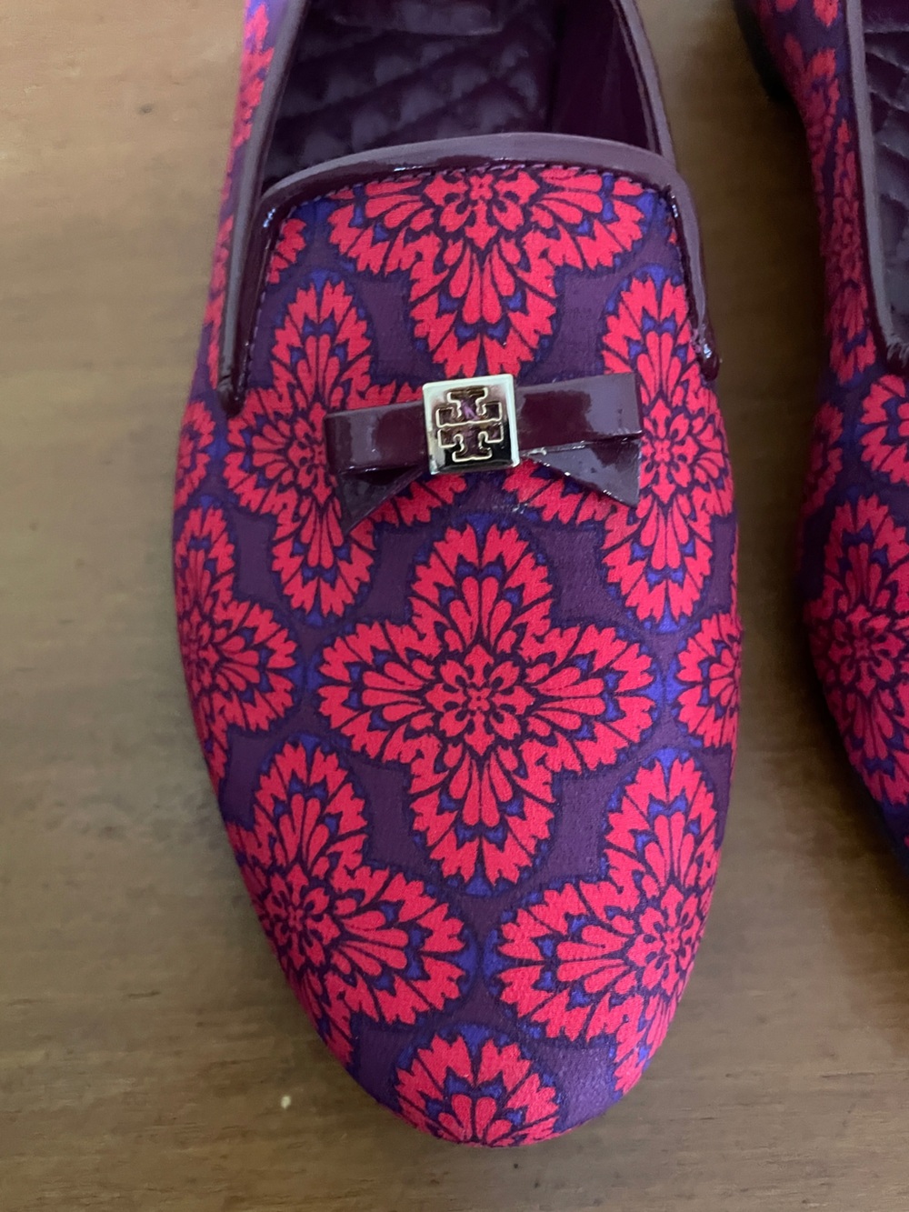 Tory Burch Chandra “Retired” Kariba Print Red/Purple Smoking Loafers Sz 9 - Picture 11 of 16